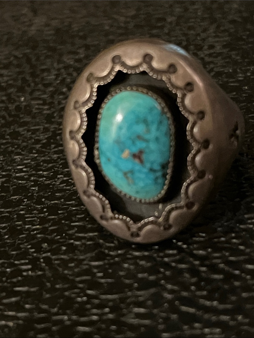 Teddy Goodluck  vintage Turquoise and sterling silver size 12 shadow box ring